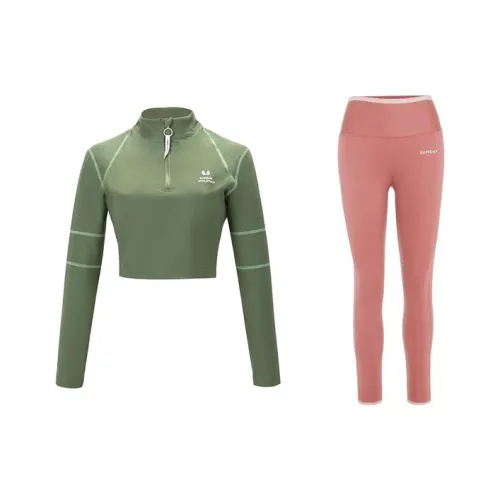 Sumday Athletics Оливково-зеленый + Розовый Женские Фитнес-комплекты