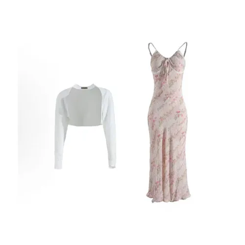 SCCREBEL OFFICIAL Юбка Платье Женское Белое Кардиган + Розовое Цветочное Платье-камзол