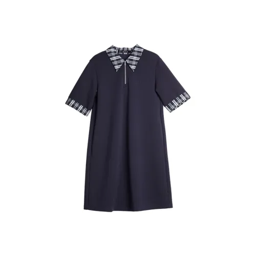 ELLE Темно-синий женский короткий платье с короткими рукавами