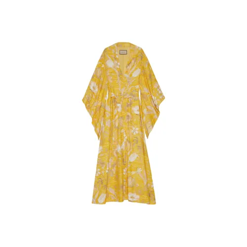 GUCCI Длинное платье с длинными рукавами женское желтое