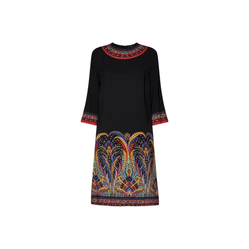 ETRO Черное Женское Длинное Платье с Рукавами