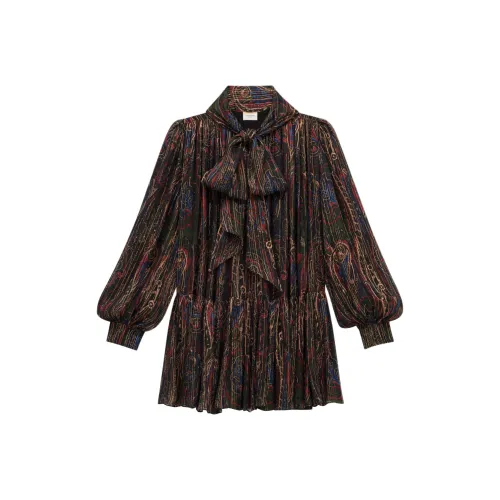 SAINT LAURENT Длинное платье с длинными рукавами женское черное