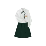 Белый Saint Рыцарь с длинными рукавами + темно-зеленая коробка, юбка