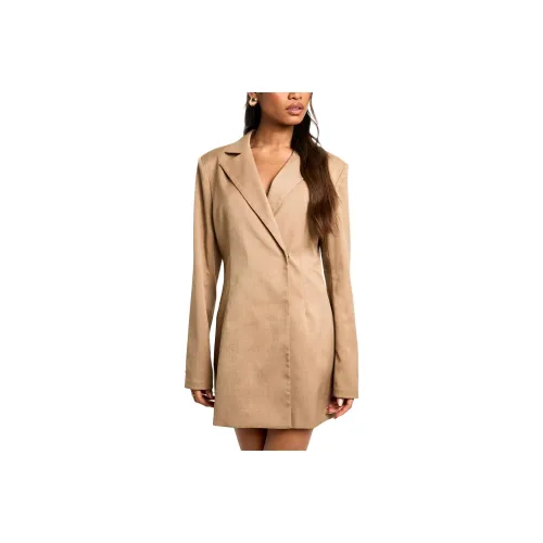 NASTY GAL Структурированный OVERSIZED Обхватное Платье-блейзер Длинное Платье с длинными рукавами Женское Каменно-цветное