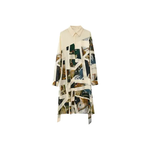 AMII Длинное платье с длинными рукавами женское бежевый абрикос