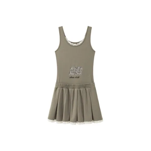 CHUU Серый Горошек Зеленый Женские Слип Платья