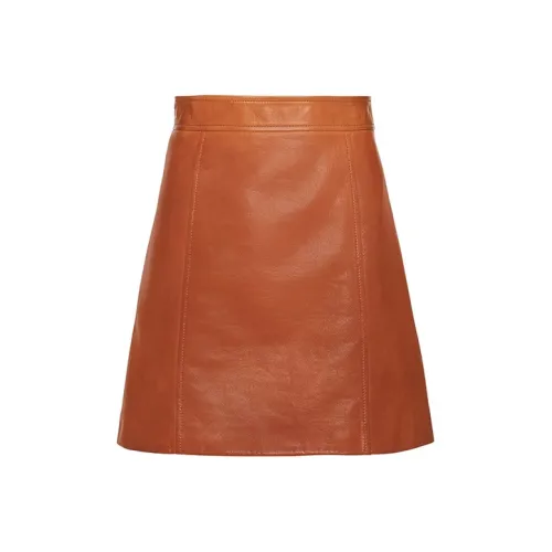 PRADA FW20 Кожаные короткие юбки Женские Коричневый
