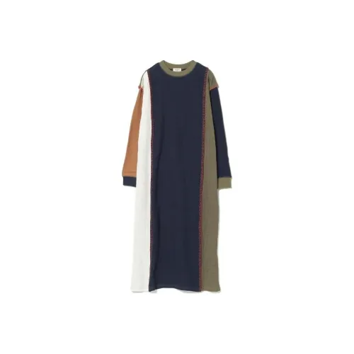 BEAMS Длинное платье с длинными рукавами женское сливового цвета