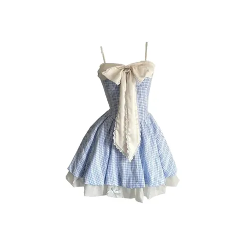 XIAOJUCHUANLI Slip Платье Женское Вечерний Синий Клетка Тон