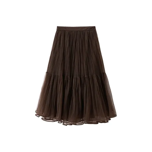 PEACEBIRD Коричневая Женская Повседневная Длинная Юбка