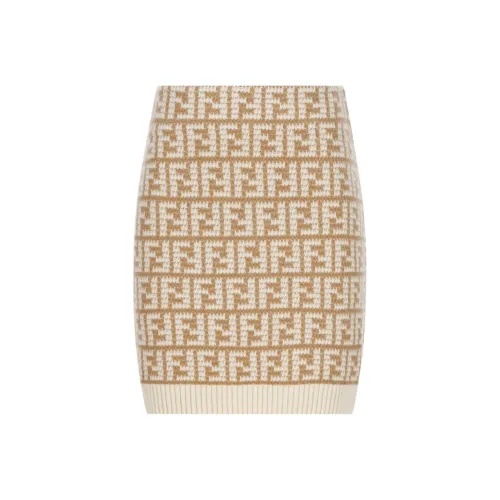 FENDI FW22 Повседневные короткие юбки Женские Бежево-желтые