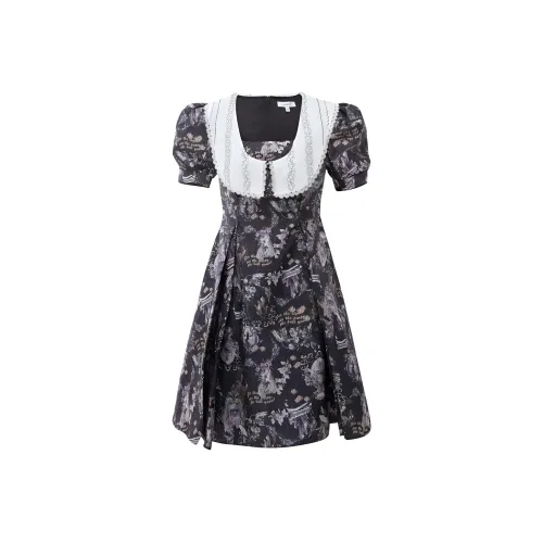 LULUALWAYS Короткий рукав Платье Женское Черное