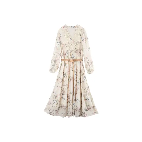 A Paradise For Awakening Длинное платье с длинными рукавами женское бежевый с принтом