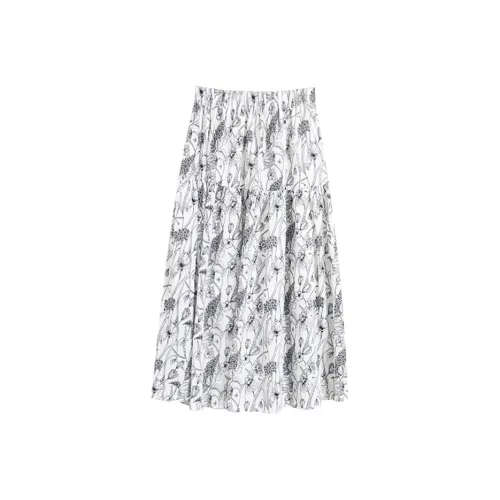 SETIROM Белый с черными цветами Женские Повседневные длинные юбки