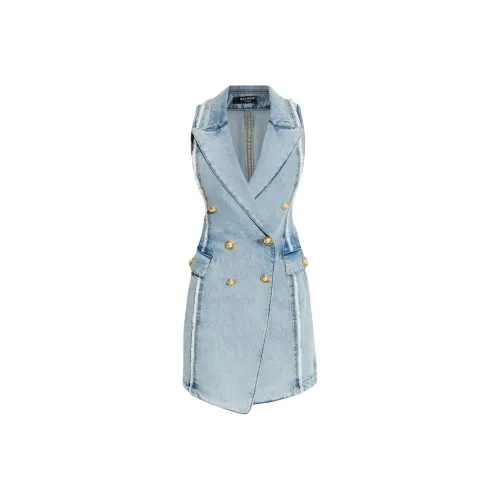 BALMAIN SS25 Без рукавов Платье Женское Синее