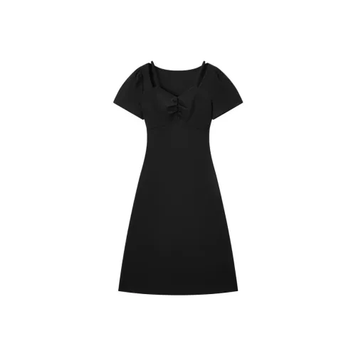 EICHITOO Короткое платье с короткими рукавами женское черное