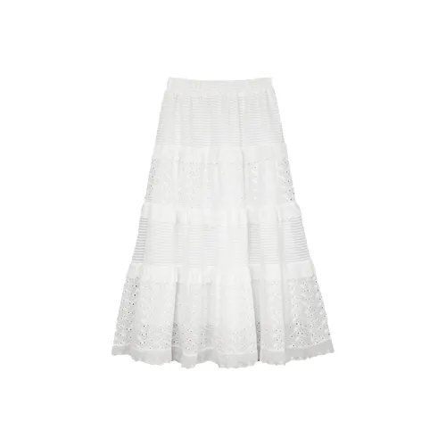 IS SASAINC Белая Вышивка Кружево Женская Повседневная Длинная Юбка
