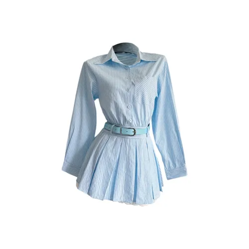 PLANE DRIFT Длинное платье с длинными рукавами женское синее