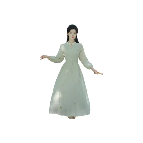 Mochahome Длинное платье с длинными рукавами женское светло-зеленое