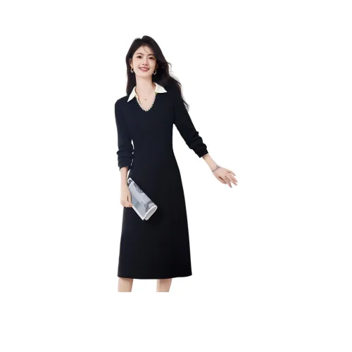 XINFEIYU Длинное платье с длинным рукавом женское черное