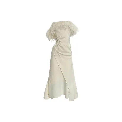 OSQ Без рукавов Платье Женское Экрю