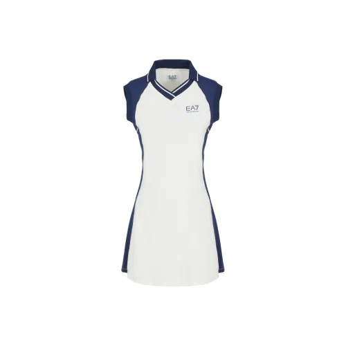 EMPORIO ARMANI EA7 SS25 Без рукавов Платье Женское Белое Синий