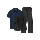 Комплект одежды (Темно-синий топ + Черные шорты + Черные штаны)