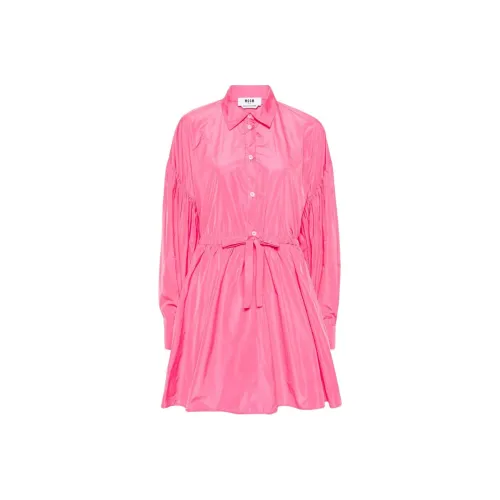 MSGM Розовые Женские Длинные Платья с Рукавами