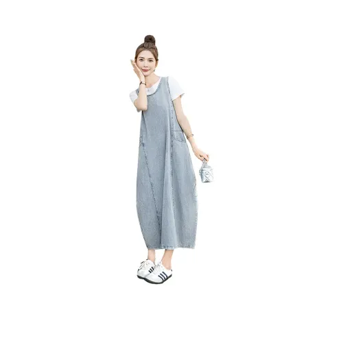 Cypress House Без рукавов Платье Женское Светло-Серый Синий