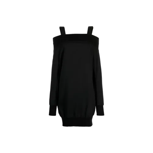 Yohji Yamamoto Черные Женские Длинные Платья с Длинными Рукавами