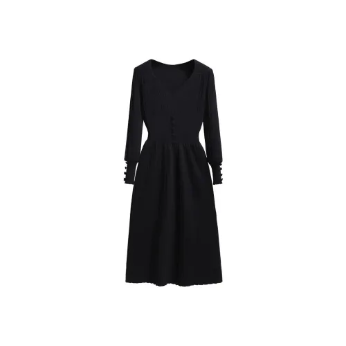 Silky Queen Длинное платье с длинными рукавами женское черное