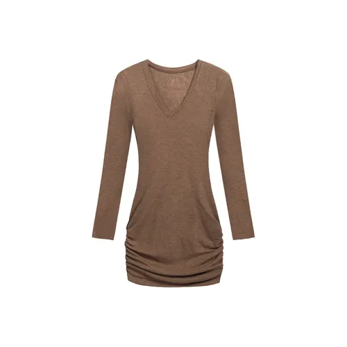 ABBY GODDESS Длинное платье с длинными рукавами женское коричневое