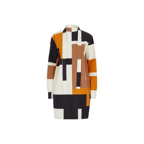 FENDI SS24 Длинное платье с длинными рукавами женское многоцветное