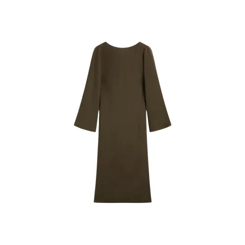 Massimo Dutti Длинное платье с длинными рукавами женское зеленое