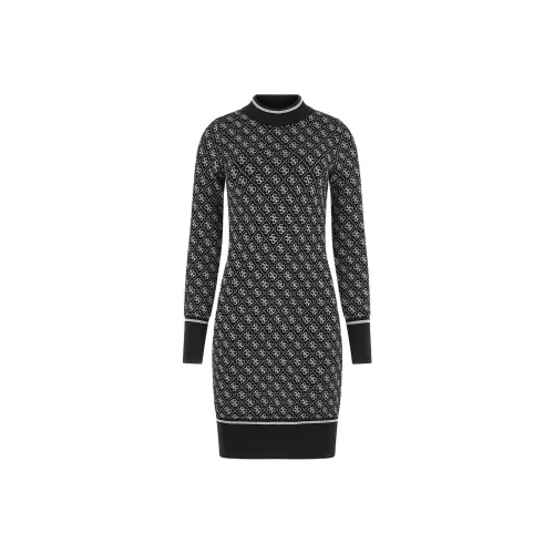 GUESS 4G лого Мини Свитер Платье Длинный рукав Платье Женские Черный