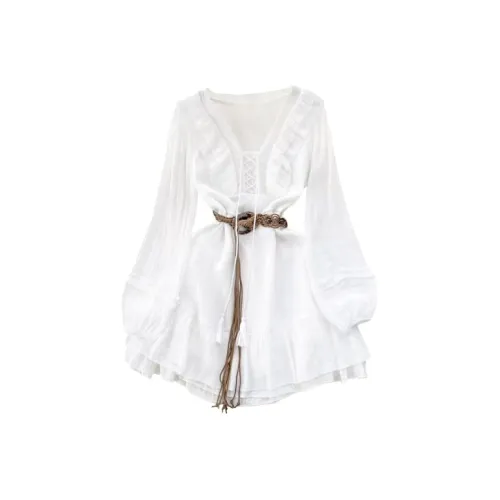 SCCREBEL OFFICIAL Длинный рукав Платье Женское Белое