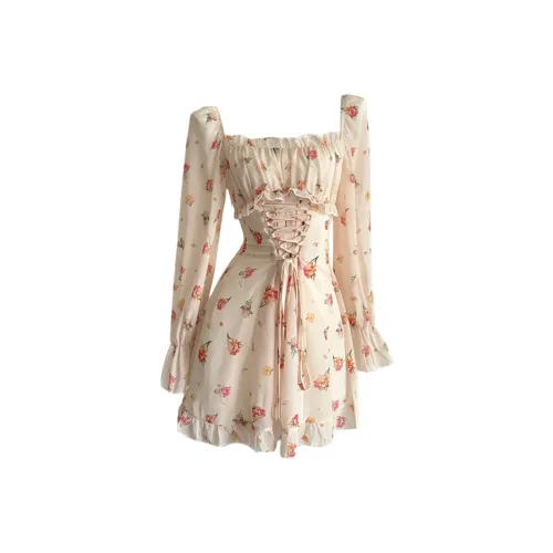 XIAOJUCHUANLI Длинное платье с длинными рукавами женское желтый цветочный