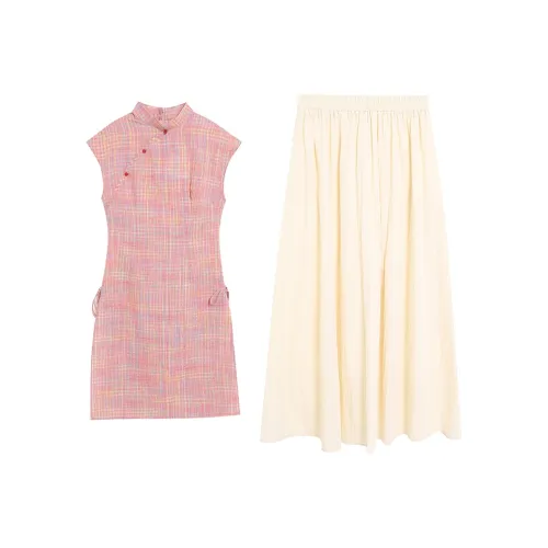 WOWI Розовый Чхонгсам + Юбка Женские Комплекты с юбкой