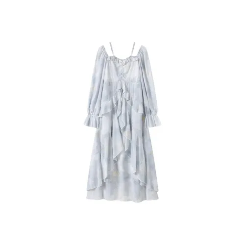 GULIANFEI SS25 Длинное Платье с Длинными Рукавами Женское