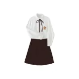 Белый Saint Рыцарь с длинным рукавом + красно-коричневая восьмиугольная коробка юбка