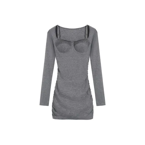 ABBY GODDESS Длинное платье с длинными рукавами женское серого цвета