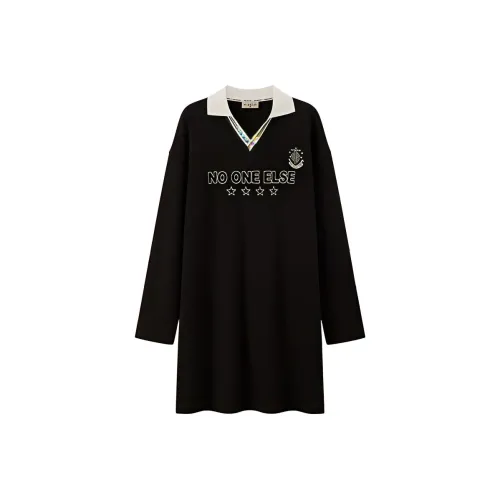 NO ONE ELSE Длинное платье с длинными рукавами женское черное