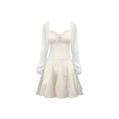 COVT Длинное платье с длинными рукавами женское абрикосового цвета