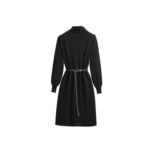 Silky Queen Длинное платье с длинными рукавами женское черное