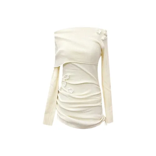 See You There Длинное Платье с Длинными Рукавами Женское Кремовый Абрикос