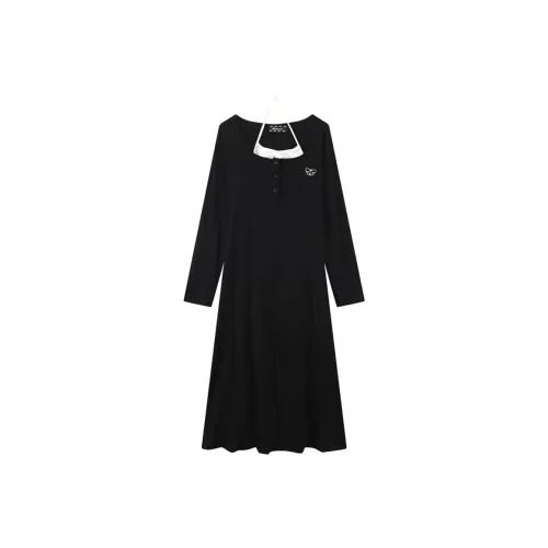 AFGGD Длинное платье с длинными рукавами женское черное