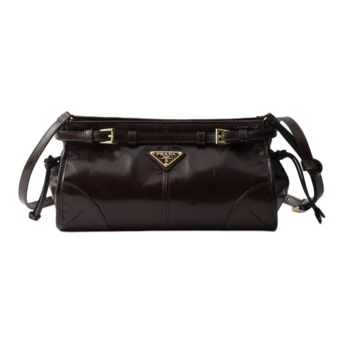 PRADA Bonnie Кожа Плечевая Сумка Маленькая Женская Темно-Коричневая