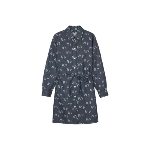 Mlb Base Logo SS24 New York Yankees Длинный рукав Платье Женское Темно-синий