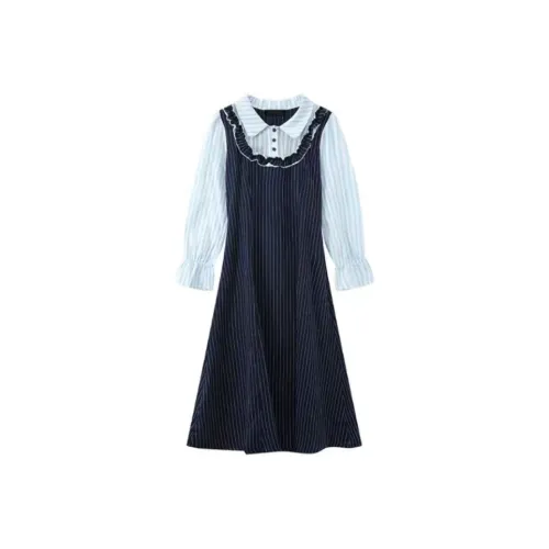 Lookinto Длинное платье с длинными рукавами женское темно-синий