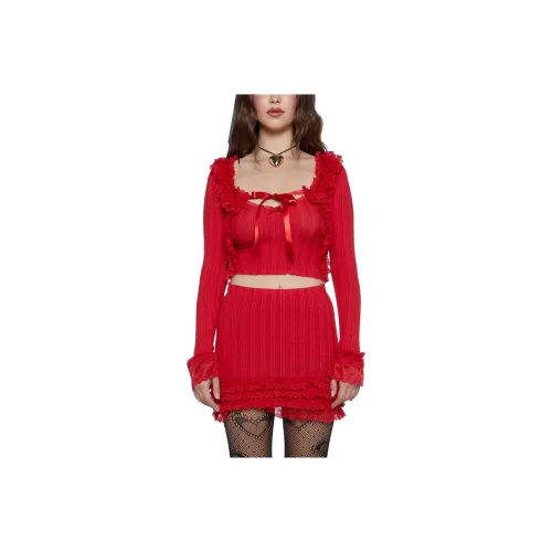 Dolls Kill Sugar Thrillz Mistletoe Moves Кардиган Комплект Повседневный Костюм Женский Красный Красный